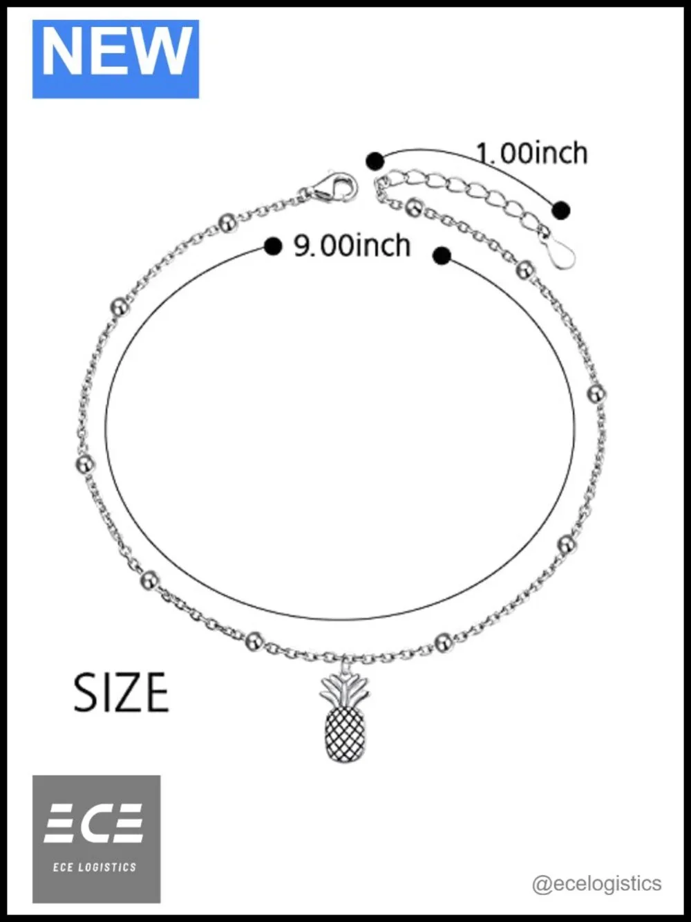 S925 Sterling Silver Pineapple Anklet Adjustable Chain Ankle Bracelet
